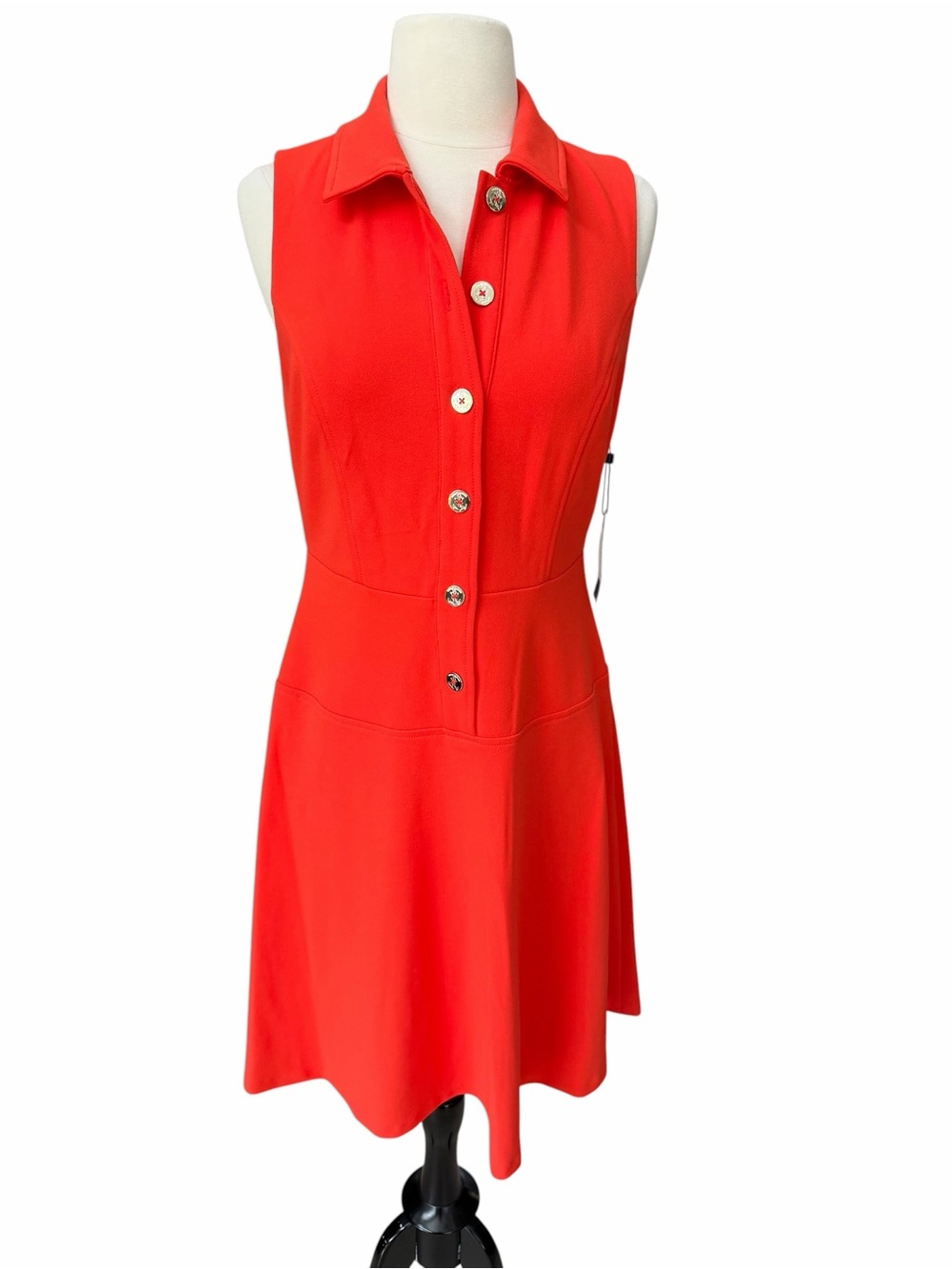 Tommy Hilfiger Sleeveless Collared Button-Front Orange Dress